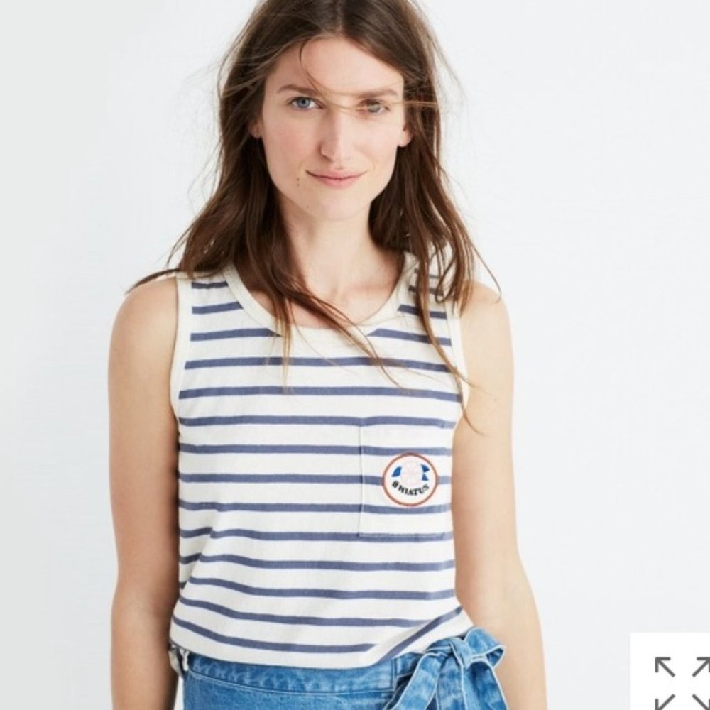 Madewell "Hiatus" Striped Tank, White with Blue Stripes, XS